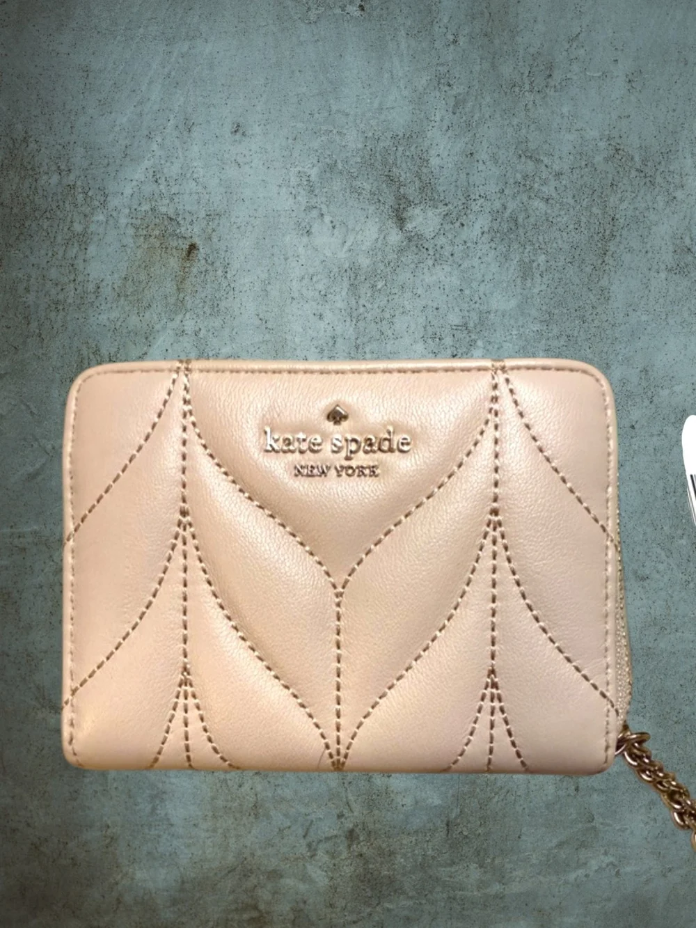 NWT Kate Spade Briar Lane Quilted Zip Card Holder Warm Beige Leather Wallet